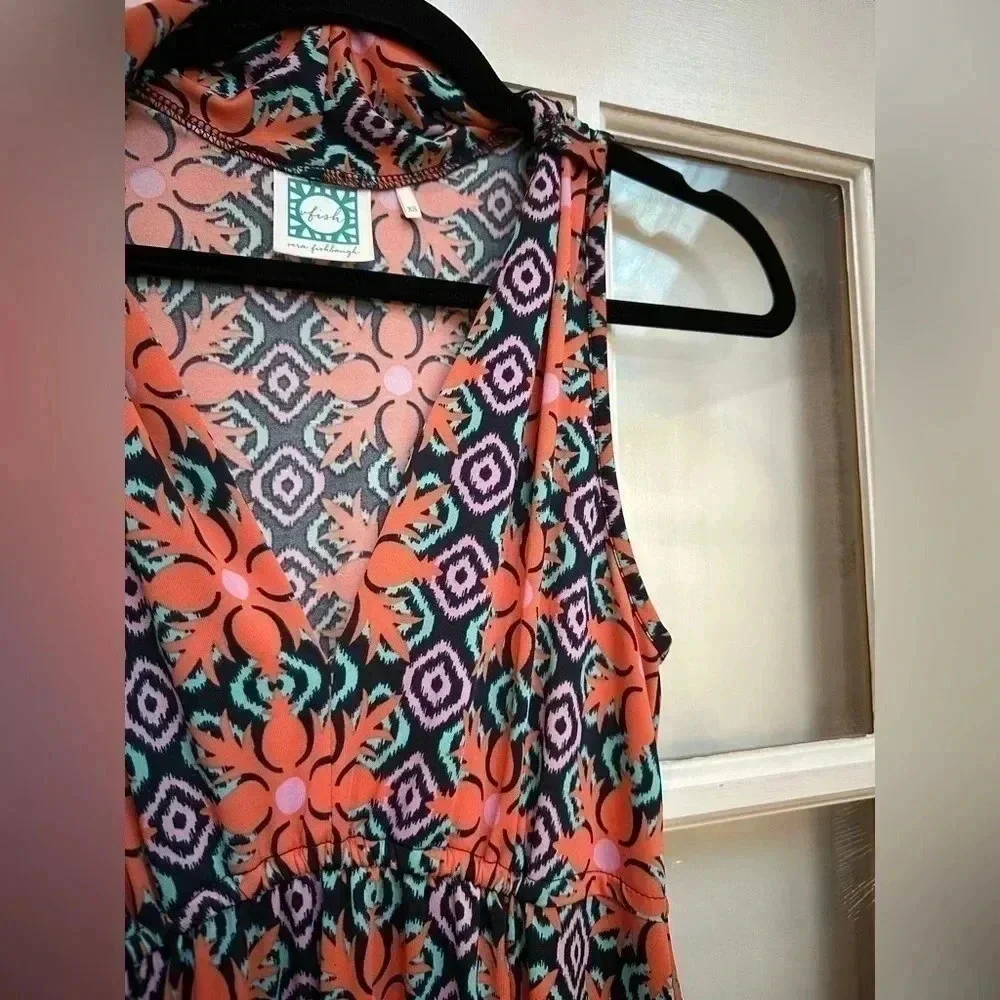 Vfish | Resort Bold Tropical Bohemian Floral Print V Neck Maxi Dress Size XS